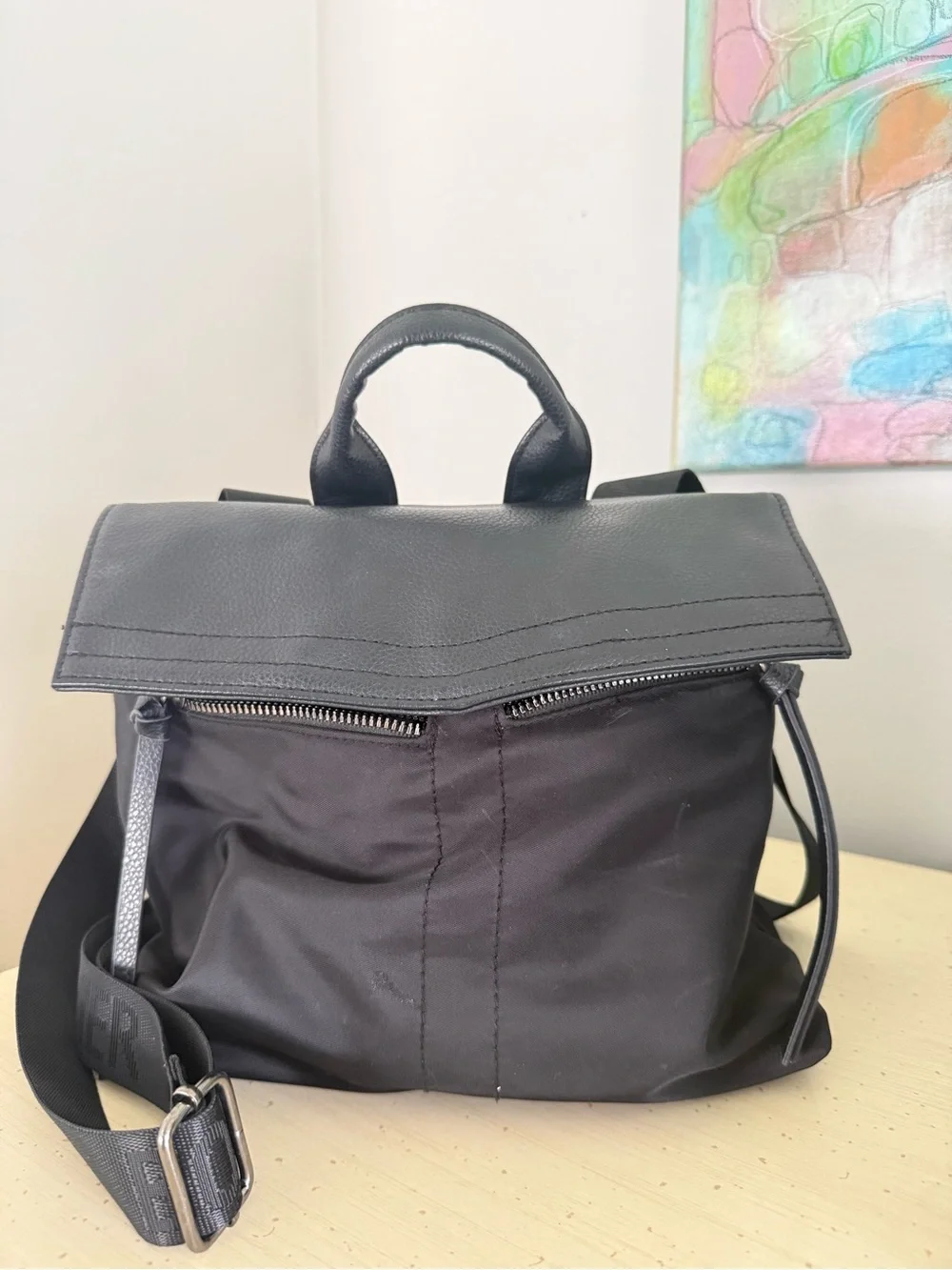 Botkier New York Black Nylon Leather Backpack